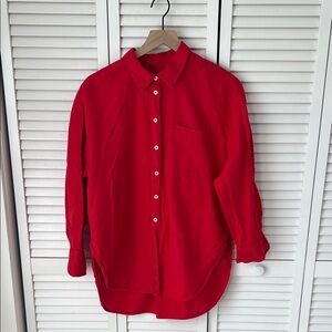 Anthropologie Maeve Red Collar Shirt Sz S
